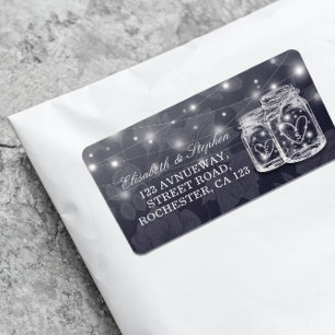 Etiqueta Dirección boda Mason Jars String Lights Navy Blue
