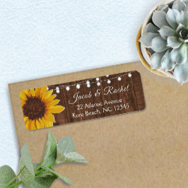 Etiqueta Dirección Boda Rustic Sunflower String Lights