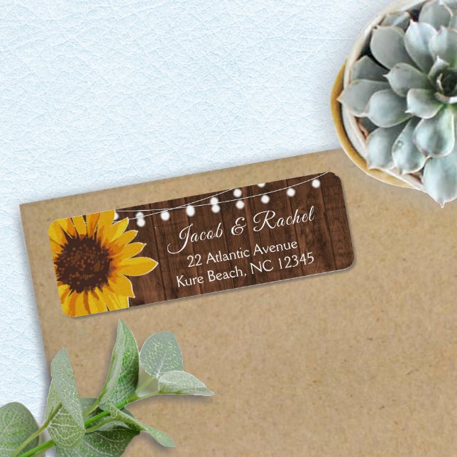 Etiqueta Dirección Boda Rustic Sunflower String Lights (Subido por el creador)