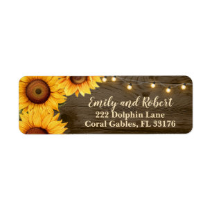 Etiqueta Dirección Boda Rustic Sunflower String Lights