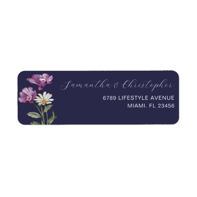 Etiqueta Dirección Boho Wildflower Morado Oscuro (Frente)