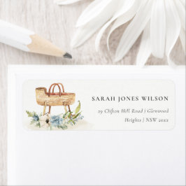 Etiqueta Dirección Cute Boho Nursery Blue Floral Bassinet