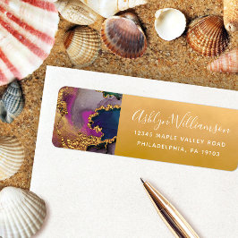 Etiqueta Dirección de acuarela de mármol verde morado dorad