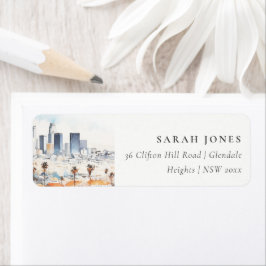 Etiqueta Dirección de acuarela mínima de Los Ángeles, Calif