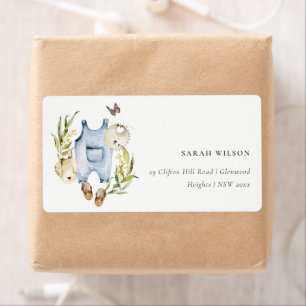 Etiqueta Dirección de Baby Shower de Blue Leafy Foliage Boy