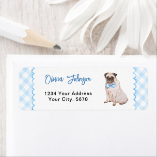 Etiqueta Dirección de Baby Shower de Perro Cuadro Azul