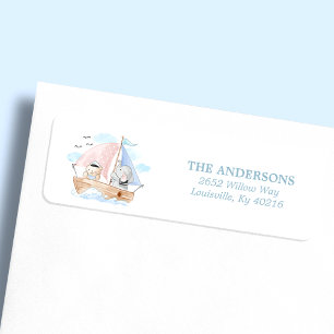 Etiqueta Dirección de Baby Shower del elefante náutico