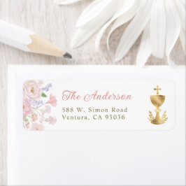 Etiqueta Dirección de Bautizo Cruz Floral Rosa