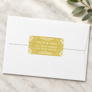 Etiqueta Dirección de Boda Art Déco Marfil Dorado