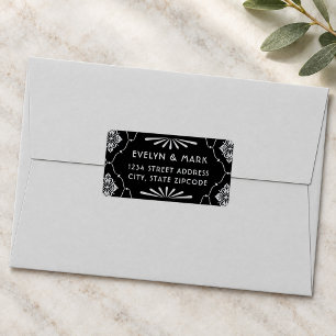 Etiqueta Dirección de Boda Art Déco Vintage Negro y Plata