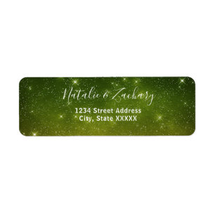 Etiqueta Dirección de Boda Celestial de Noche Estelar Verde