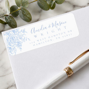 Etiqueta Dirección de Boda con Letra Floral Francesa Azul P