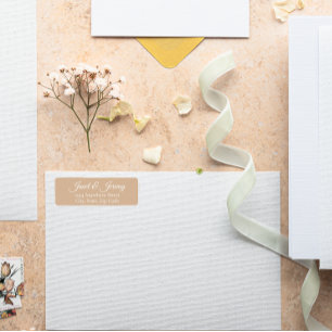 Etiqueta Dirección de Boda con Nombres Estilizados Beige