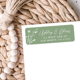 Etiqueta Dirección de Boda de Flor Silvestre Rustic Sage Gr