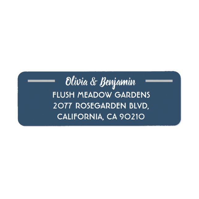 Etiqueta Dirección de Boda de script manuscrito azul simple (Frente)