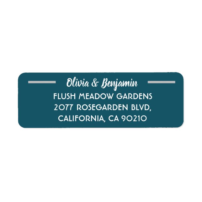 Etiqueta Dirección de Boda de script manuscrito Verde azula (Frente)