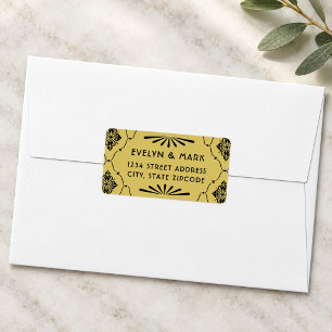 Etiqueta Dirección de Boda Dorada Art Déco Vintage