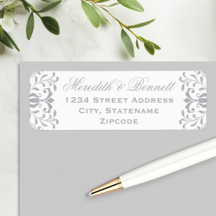 Etiqueta Dirección de Boda Elegante Plateada con Glamour Vi