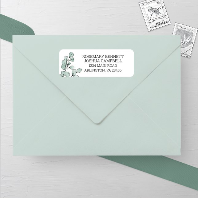 Etiqueta Dirección de Boda Eucalyptus de acuarela caprichos (Subido por el creador)