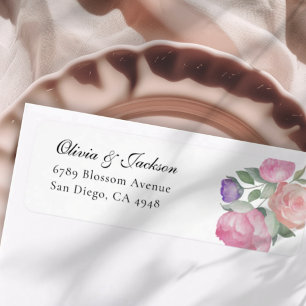Etiqueta Dirección de Boda Floral Acuarela Boho Blush