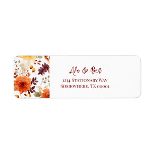Etiqueta Dirección de Boda floral de Naranja de Borgoña