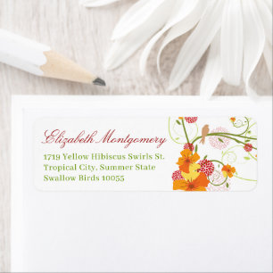 Etiqueta Dirección de Boda Floral Hibisco Amarillo & Golond