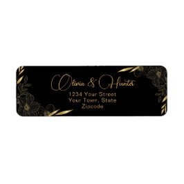 Etiqueta Dirección de boda floral moderna de color negro y 