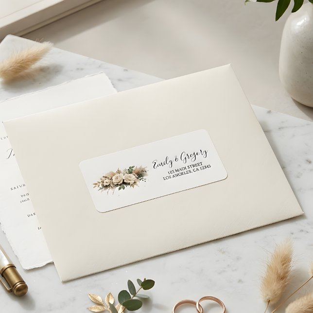 Etiqueta Dirección de Boda Floral Neutral Boho Rústica (Subido por el creador)