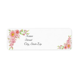 Etiqueta Dirección de Boda Floral Rosa de color de agua