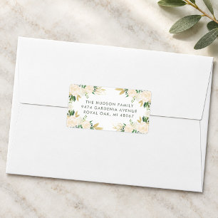 Etiqueta Dirección de Boda Floral Verde Dorado Rubor