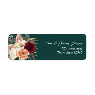 Etiqueta Dirección de Boda Floral Verde Esmeralda