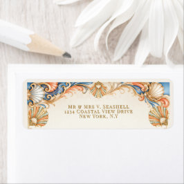 Etiqueta Dirección de boda vintage costera con conchas mari