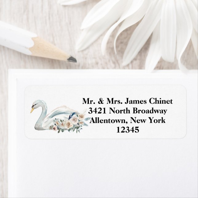 Etiqueta Dirección de cisne blanco elegante (In situ)