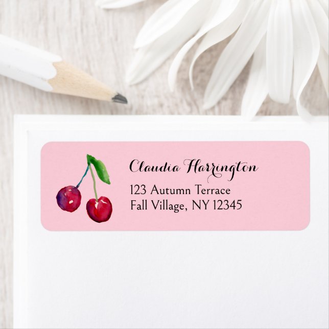 Etiqueta Dirección de Coquette Cuadrillada de Fresas Rojas  (In situ)