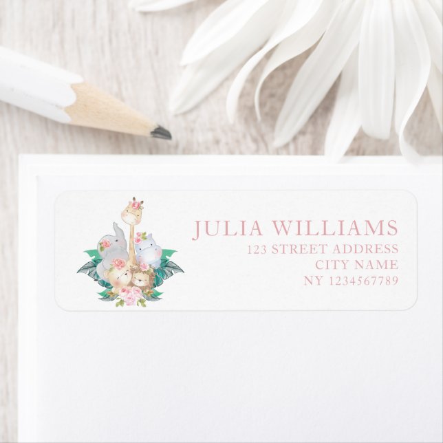 Etiqueta Dirección de cumpleaños del Chica Jungle Animals (In situ)