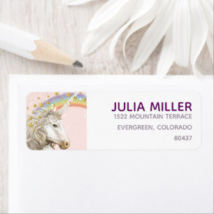 Etiqueta Dirección de cumpleaños personalizada de Unicorn