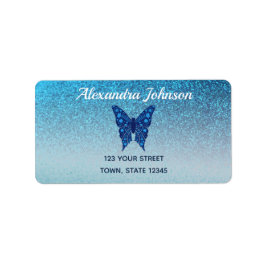 Etiqueta Dirección de devolución azul de purpurina