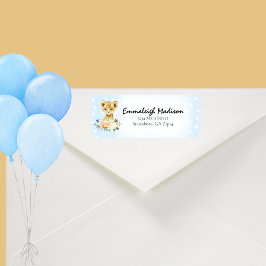 Etiqueta Dirección de devolución azul floral lion cub de Ba