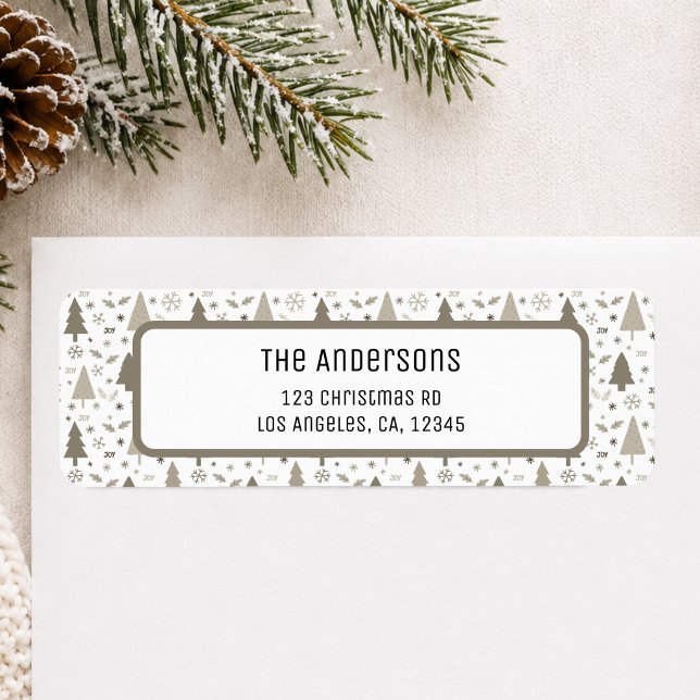 Etiqueta Dirección de devolución beige personalizada de Nav (Christmas Personalized Beige Return Address Label)