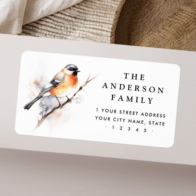 Etiqueta Dirección de devolución blanca de ave acuarela (Watercolor bird white return address label)