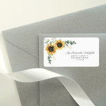 Etiqueta Dirección de devolución botánica de Eucalyptus Sun<br><div class="desc">Crea una moderna etiqueta de dirección con Floral de girasol con esta bonita plantilla con un bonito ramo rústico floral, marco geométrico con efecto dorado, con una moderna tipografía simple. CONSEJO: En la colección que aparece a continuación se pueden encontrar tarjetas de suite boda como RSVP, programas de boda, carteles,...</div>
