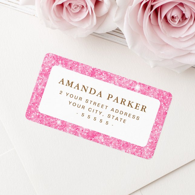 Etiqueta Dirección de devolución con brillo rosa falso (Pink faux glitter return address label)