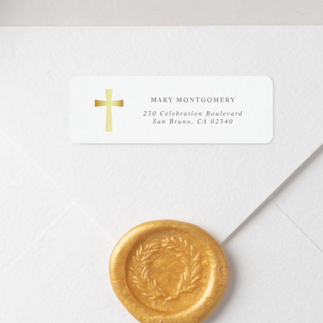 Etiqueta Dirección de devolución cruzada cristiana de oro s (Return Address Label Mock-up)
