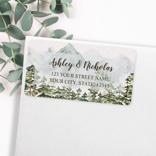 Etiqueta Dirección de devolución de acuarela de bosque y mo (In situ envelope)