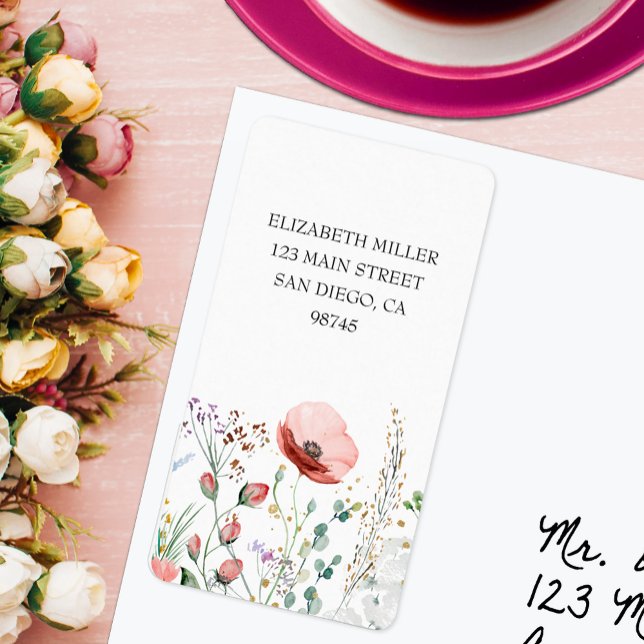 Etiqueta Dirección de devolución de acuarela de flores silv (Watercolor Wildflowers Return Address Labels)