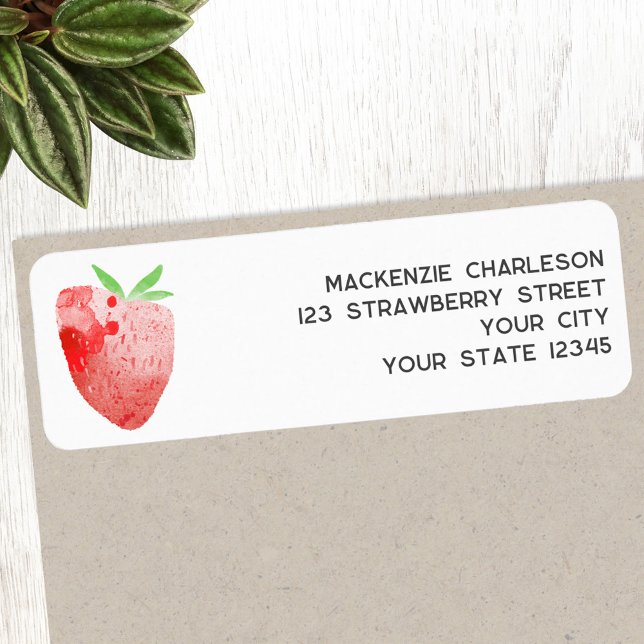 Etiqueta Dirección de devolución de acuarela de fresa (Watercolor strawberry art custom personalized return address label)