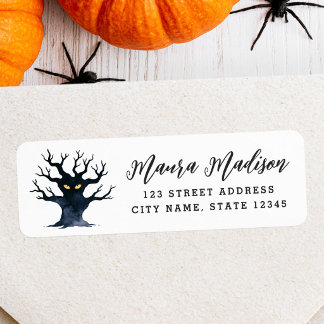 Etiqueta Dirección de devolución de árbol de Halloween espe