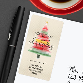 Etiqueta Dirección de devolución de árbol navideño acuarela