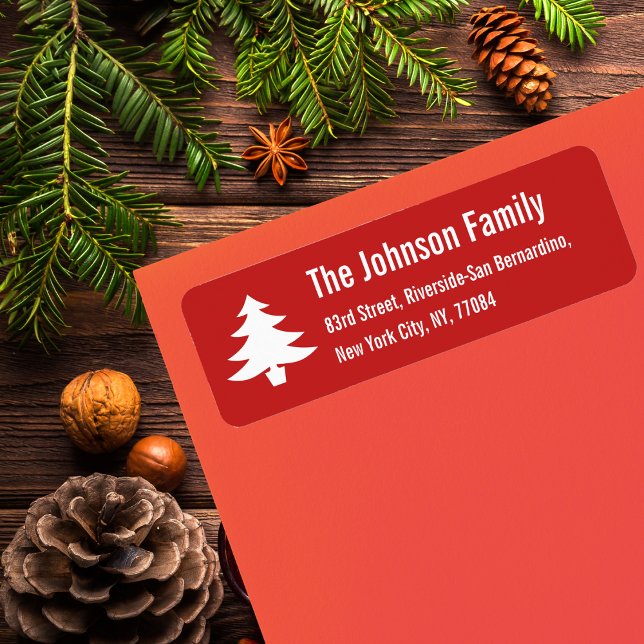 Etiqueta Dirección de devolución de árbol navideño navideño (Personalized Holiday Christmas Tree Return Address Label)
