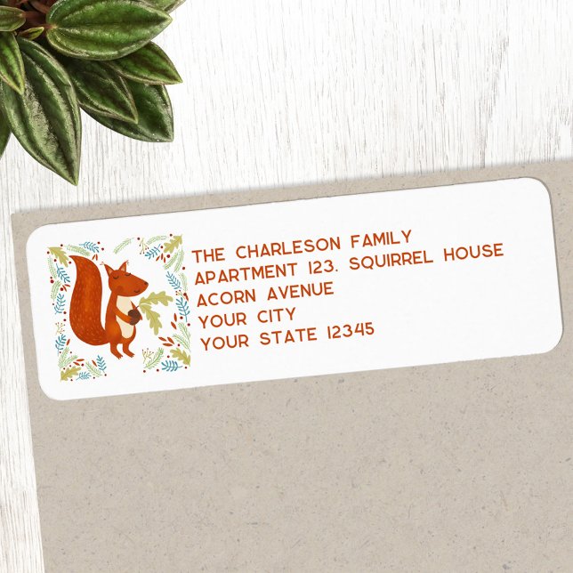 Etiqueta Dirección de devolución de ardilla (Fun Squirrel return address label with personalized details, ideal for Thanksgiving and Christmas)